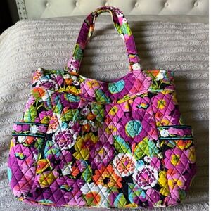 Vera Bradley Sun Valley Quilted Cotton Tote Bag Floral Pink Yellow Green Zip Top